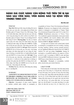 Đánh giá chức năng vận động thô trên trẻ bị bại não sau viêm não, viêm màng não tại bệnh viện Vinmec Times City
