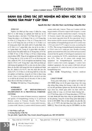 Đánh giá công tác xét nghiệm mô bệnh học tại 12 trung tâm pháp y cấp tỉnh