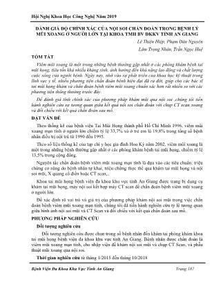 Đánh giá độ chính xác của nội soi chẩn đoán trong bệnh lý mũi xoang ở người lớn tại khoa TMH BV ĐKKV tỉnh An Giang