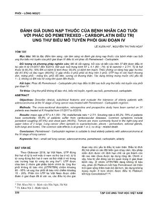 Đánh giá dung nạp thuốc của bệnh nhân cao tuổi với phác đồ Pemetrexed-Carboplatin điều trị ung thư biểu mô tuyến phổi giai đoạn IV