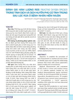 Đánh giá hàm lượng ros (reactive oxygen species) trong tinh dịch và dịch huyền phù có tinh trùng sau lọc rửa ở bệnh nhân hiếm muộn