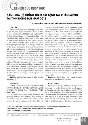 Đánh giá hệ thống giám sát bệnh tay chân miệng tại tỉnh Đồng Nai năm 2018