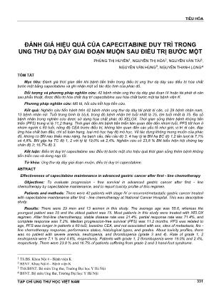 Đánh giá hiệu quả của capecitabine duy trì trong ung thư dạ dày giai đoạn muộn sau điều trị bước một