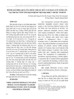 Đánh giá hiệu quả của phẫu thuật sửa van hai lá ít xâm lấn tại trung tâm tim mạch Bệnh viện Đại học Y Dược TP.HCM