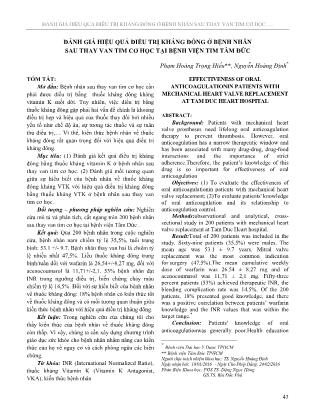 Đánh giá hiệu quả điều trị kháng đông ở bệnh nhân sau thay van tim cơ học tại Bệnh viện Tim Tâm Đức