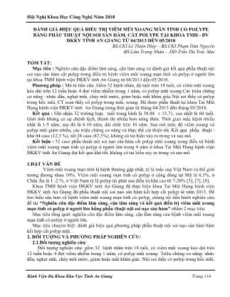 Đánh giá hiệu quả điều trị viêm mũi xoang mãn tính có polype bằng phẫu thuật nội soi sàn hàm, cắt polype tại khoa TMH - BV ĐKKV tỉnh An Giang từ 04/2013 đến 05/2018