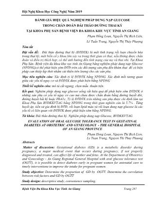 Đánh giá hiệu quả nghiệm pháp dung nạp glucose trong chẩn đoán đái tháo đường thai kỳ tại khoa phụ sản Bệnh viện Đa khoa khu vực tỉnh An Giang