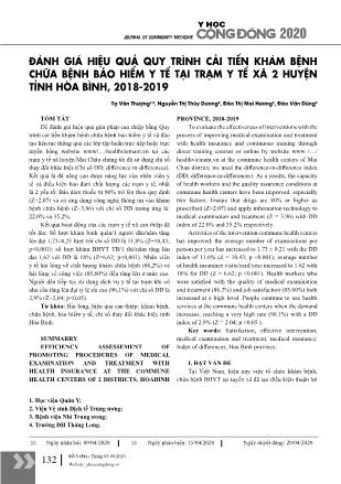 Đánh giá hiệu quả quy trình cải tiến khám bệnh chữa bệnh bảo hiểm y tế tại trạm y tế xã 2 huyện tỉnh Hòa Bình, 2018-2019