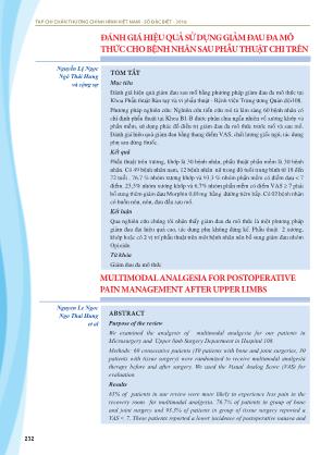 Đánh giá hiệu quả sử dụng giảm đau đa mô thức cho bệnh nhân sau phẫu thuật chi trên