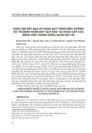 Đánh giá kết quả áp dụng quy trình điều dưỡng xử trí bệnh nhân đột quỵ não tại khoa cấp cứu Bệnh viện Trung ương Quân Đội 108