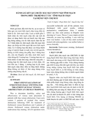 Đánh giá kết quả bước đầu đặt stent nội tĩnh mạch trong điều trị bệnh lý tắc tĩnh mạch chậu tại Bệnh viện Chợ Rẫy