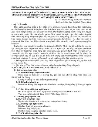 Đánh giá kết quả bước đầu phẫu thuật thay khớp háng bán phần lưỡng cưc điều trị gãy cổ xương đùi, gãy liên mấu chuyển ở bệnh nhân lớn tuổi tại Bệnh viện ĐKKV tỉnh AG
