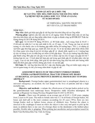 Đánh giá kết quả điều trị dị vật ống tiêu hóa trên bằng nội soi ống mềm tại Bệnh viện Đa khoa khu vực An Giang từ 01/2015-09/2016