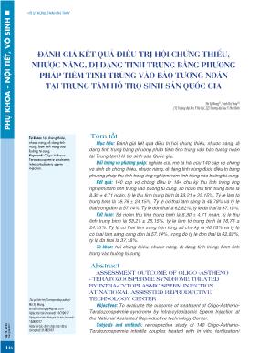 Đánh giá kết quả điều trị hội chứng thiểu, nhược năng, dị dạng tinh trùng bằng phương pháp tiêm tinh trùng vào bào tương noãn tại Trung tâm Hỗ trợ sinh sản Quốc gia