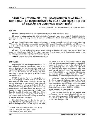 Đánh giá kết quả điều trị u gan nguyên phát bằng sóng cao tần dưới hướng dẫn của phẫu thuật nội soi và siêu âm tại Bệnh viện Thanh Nhàn