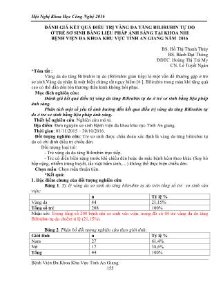 Đánh giá kết quả điều trị vàng da tăng bilirubin tự do ở trẻ sơ sinh bằng liệu pháp ánh sáng tại khoa nhi Bệnh viện Đa khoa khu vực tỉnh An Giang năm 2016