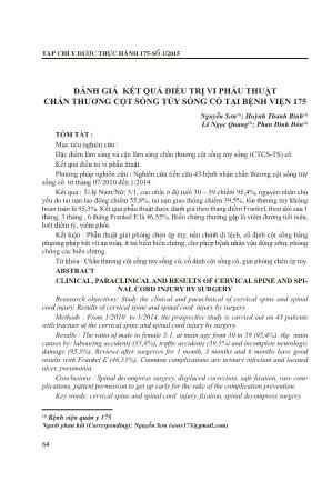 Đánh giá kết quả điều trị vi phẫu thuật chấn thương cột sống tủy sống cổ tại Bệnh viện 175