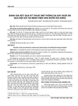 Đánh giá kết quả kỹ thuật mở thông dạ dày nuôi ăn qua nội soi tại Bệnh viện Ung Bướu Đà Nẵng