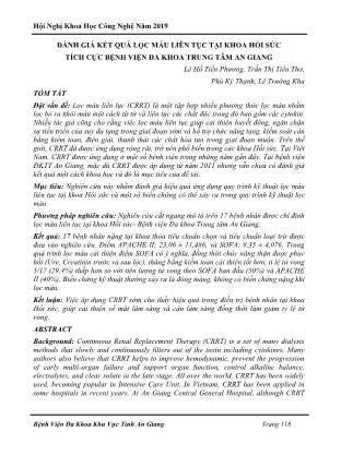 Đánh giá kết quả lọc máu liên tục tại khoa hồi sức tích cực Bệnh viện Đa khoa trung tâm An Giang