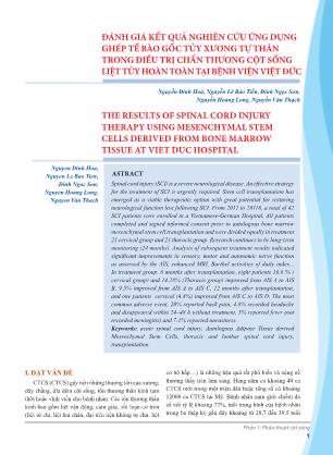 Đánh giá kết quả nghiên cứu ứng dụng ghép tế bào gốc tủy xương tự thân trong điều trị chấn thương cột sống liệt tủy hoàn toàn tại Bệnh viện Việt Đức