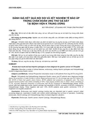 Đánh giá kết quả nội soi và xét nghiệm tế bào áp trong chẩn đoán ung thư dạ dày tại Bệnh viện K Trung Ương
