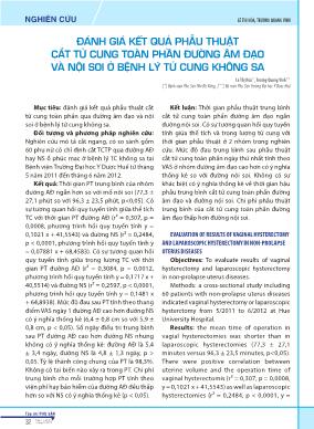 Đánh giá kết quả phẫu thuật cắt tử cung toàn phần đường âm đạo và nội soi ở bệnh lý tử cung không sa