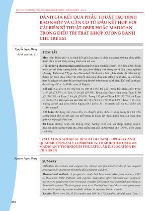 Đánh giá kết quả phẫu thuật tạo hình bao khớp và gân cơ tứ đầu kết hợp với cải biên kĩ thuật ober hoặc madigan trong điều trị trật khớp xương bánh chè trẻ em