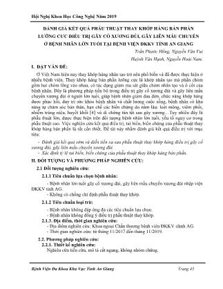Đánh giá kết quả phẫu thuật thay khớp háng bán phần lưỡng cưc điều trị gãy cổ xương đùi, gãy liên mấu chuyển ở bệnh nhân lớn tuổi tại Bệnh viện ĐKKV tỉnh An Giang