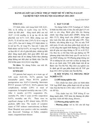 Đánh giá kết quả phẫu thuật triệt để tứ chứng Fallot tại Bệnh viện tim Hà Nội giai đoạn 2011-2015