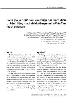 Đánh giá kết quả sớm can thiệp nội mạch điều trị bệnh động mạch chi dưới mạn tính ở Viện Tim mạch Việt Nam