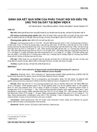 Đánh giá kết quả sớm của phẫu thuật nội soi điều trị ung thư dạ dày tại Bệnh viện K