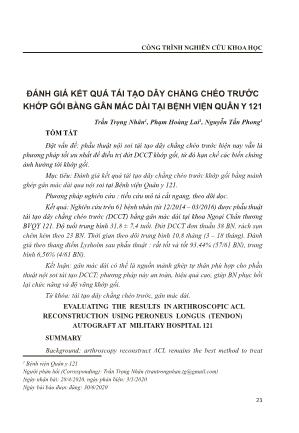 Đánh giá kết quả tái tạo dây chằng chéo trước khớp gối bằng gân mác dài tại Bệnh viện Quân Y 121