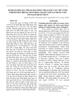 Đánh giá kết quả trung hạn phẫu thuật bắc cầu chủ vành ở bệnh nhân hẹp ba thân động mạch vành tại Trung tâm Tim mạch Bệnh viện E