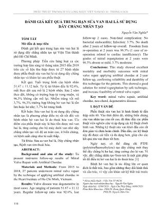 Đánh giá kết quả trung hạn sửa van hai lá sử dụng dây chằng nhân tạo
