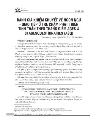 Đánh giá khiếm khuyết về ngôn ngữ - Giao tiếp ở trẻ chậm phát triển tinh thần theo thang điểm Ages & Stages Questionnaires (ASQ)