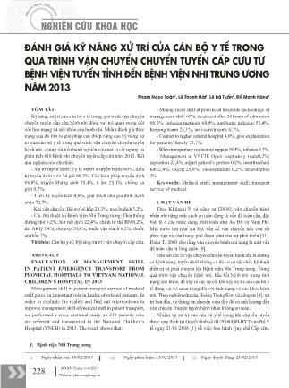 Đánh giá kỹ năng xử trí của cán bộ y tế trong quá trình vận chuyển chuyển tuyến cấp cứu từ bệnh viện tuyến tỉnh đến Bệnh viện Nhi Trung Ương năm 2013