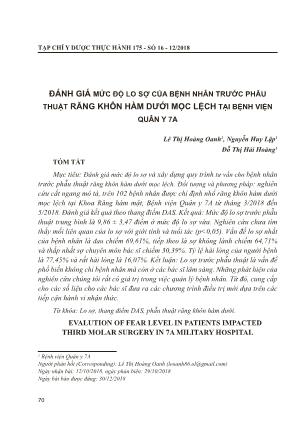 Đánh giá mức độ lo sợ của bệnh nhân trước phẫu thuật răng khôn hàm dưới mọc lệch tại Bệnh viện Quân Y 7a
