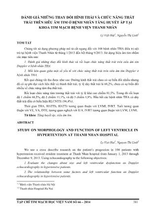 Đánh giá những thay đổi hình thái và chức năng thất trái trên siêu âm tim ở bệnh nhân tăng huyết áp tại khoa tim mạch Bệnh viện Thanh Nhàn