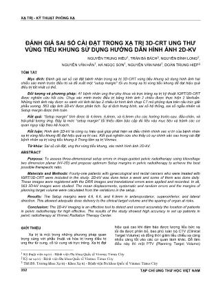 Đánh giá sai số cài đặt trong xạ trị 3D-CRT ung thư vùng tiểu khung sử dụng hướng dẫn hình ảnh 2D-KV