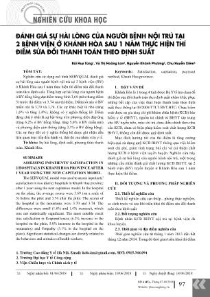 Đánh giá sự hài lòng của người bệnh nội trú tại 2 bệnh viện ở khánh hòa sau 1 năm thực hiện thí điểm sửa đổi thanh toán theo định suất