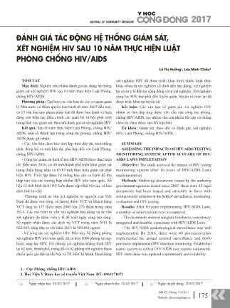 Đánh giá tác động hệ thống giám sát, xét nghiệm HIV sau 10 năm thực hiện luật phòng chống HIV/AIDS