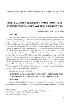 Đánh giá tâm lý người bệnh trước phẫu thuật chương trình tại khoa mắt Bệnh viện Quân Y 7A