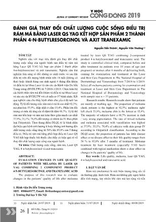 Đánh giá thay đổi chất lượng cuộc sống điều trị rám má bằng Laser QS YAG  kết hợp sản phẩm 2 thành phần 4-n-butylresorcinol và axit tranexamic