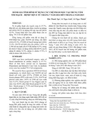 Đánh giá tình hình sử dụng các chế phẩm máu tại trung tâm tim mạch - Bệnh viện E từ tháng 7 năm 2012 đến tháng 6 năm 2013