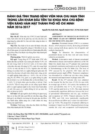 Đánh giá tình trạng bệnh viêm nha chu mạn tính trong lần khám đầu tiên tại khoa nha chu-Bệnh viện răng hàm mặt thành phố Hồ Chí Minh năm 2016-2017