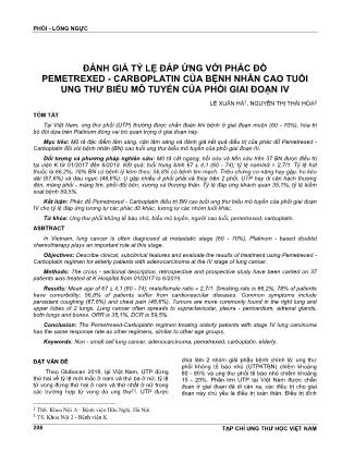 Đánh giá tỷ lệ đáp ứng với phác đồ Pemetrexed - Carboplatin của bệnh nhân cao tuổi ung thư biểu mô tuyến của phổi giai đoạn IV