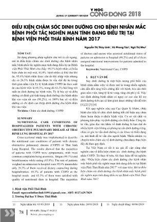 Điều kiện chăm sóc dinh dưỡng cho bệnh nhân mắc bệnh phổi tắc nghẽn mạn tính đang điều trị tại Bệnh viện Phổi Thái Bình năm 2017