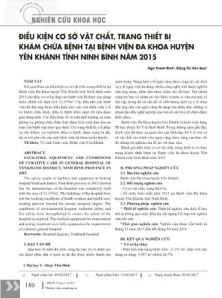 Điều kiện cơ sở vật chất, trang thiết bị khám chữa bệnh tại bệnh viện đa khoa huyện Yên Khánh tỉnh Ninh Bình năm 2015