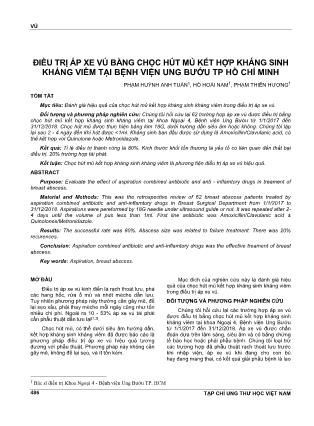 Điều trị áp xe vú bằng chọc hút mủ kết hợp kháng sinh kháng viêm tại Bệnh viện Ung Bướu TP Hồ Chí Minh