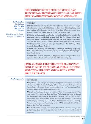 Điều trị bảo tồn chi bướu ác xương đầu trên xương chày bằng phẫu thuật cắt rộng bướu và ghép xương mác có cuống mạch